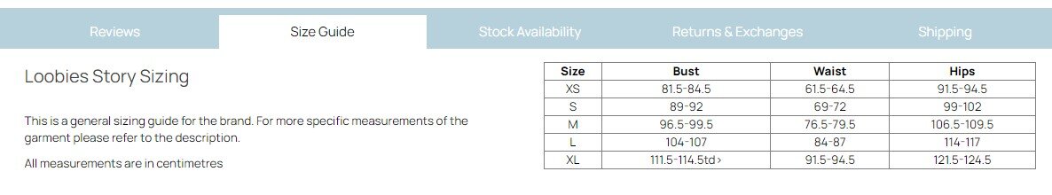 sizing guide